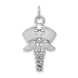 14k White Gold Nursing Caduceus Pendant Charm